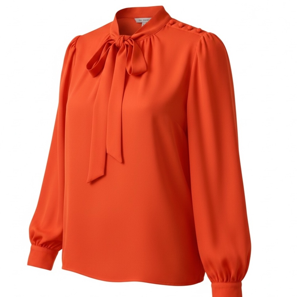 🆕 CeCe Women's Tie Neck Button Shoulder Blouse M
